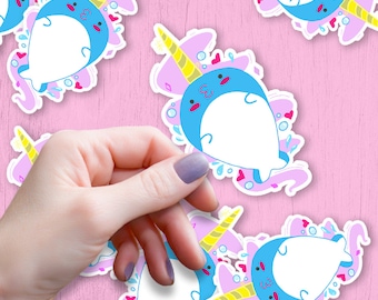 ピンクとブルーのかわいいイッカクのステッカー