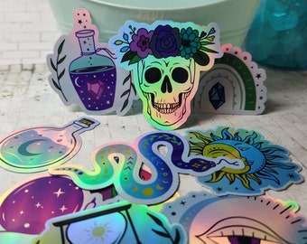 Cute Holographic Witchy Boho Occult Assorted Stickers (10 Pack)
