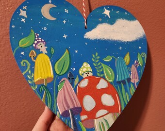 Mushroom Kingdom - Heart Shape Wood Plaque