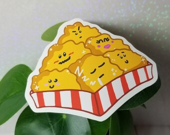 かわいい赤と白のストライプの金茶色のチキンナゲットのステッカー