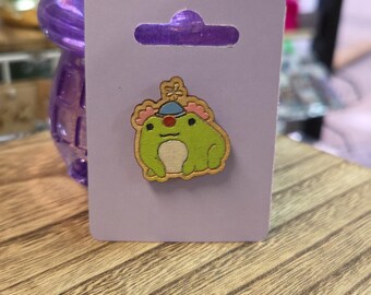 かわいい緑色のピエロガエル | 手作りの木製ピン