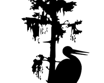 Southern Cypress Tree and Egret Decal