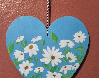 Daisy Fields - Heart Shape Wood Plaque