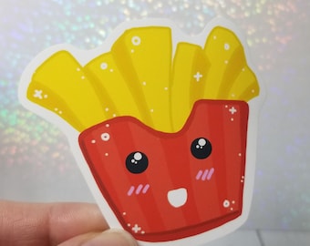 かわいい黄色と赤のストライプのハッピーフライドポテトステッカー