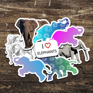 Eu amo adesivos coloridos variados de elefantes (pacote com 10)