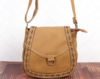 Adjustable Long Shoulder Strap Western Brown Saddle Bag Made From Vegan Leather