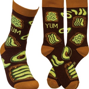 Avocado Toast Yum Fun Sokken, kleurrijke sokken voor mannen en vrouwen, cadeaus voor haar, leuke en funky sokken, grappig design sokken, cadeaus voor hem