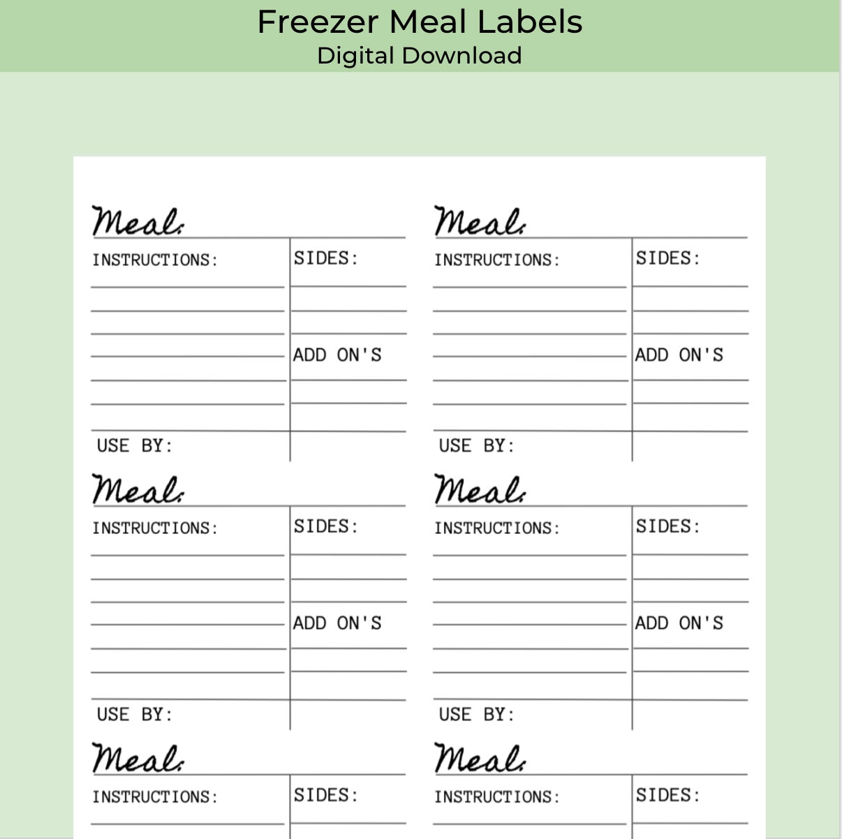 Farmhouse Printable Freezer Meal Labels | Digital Download