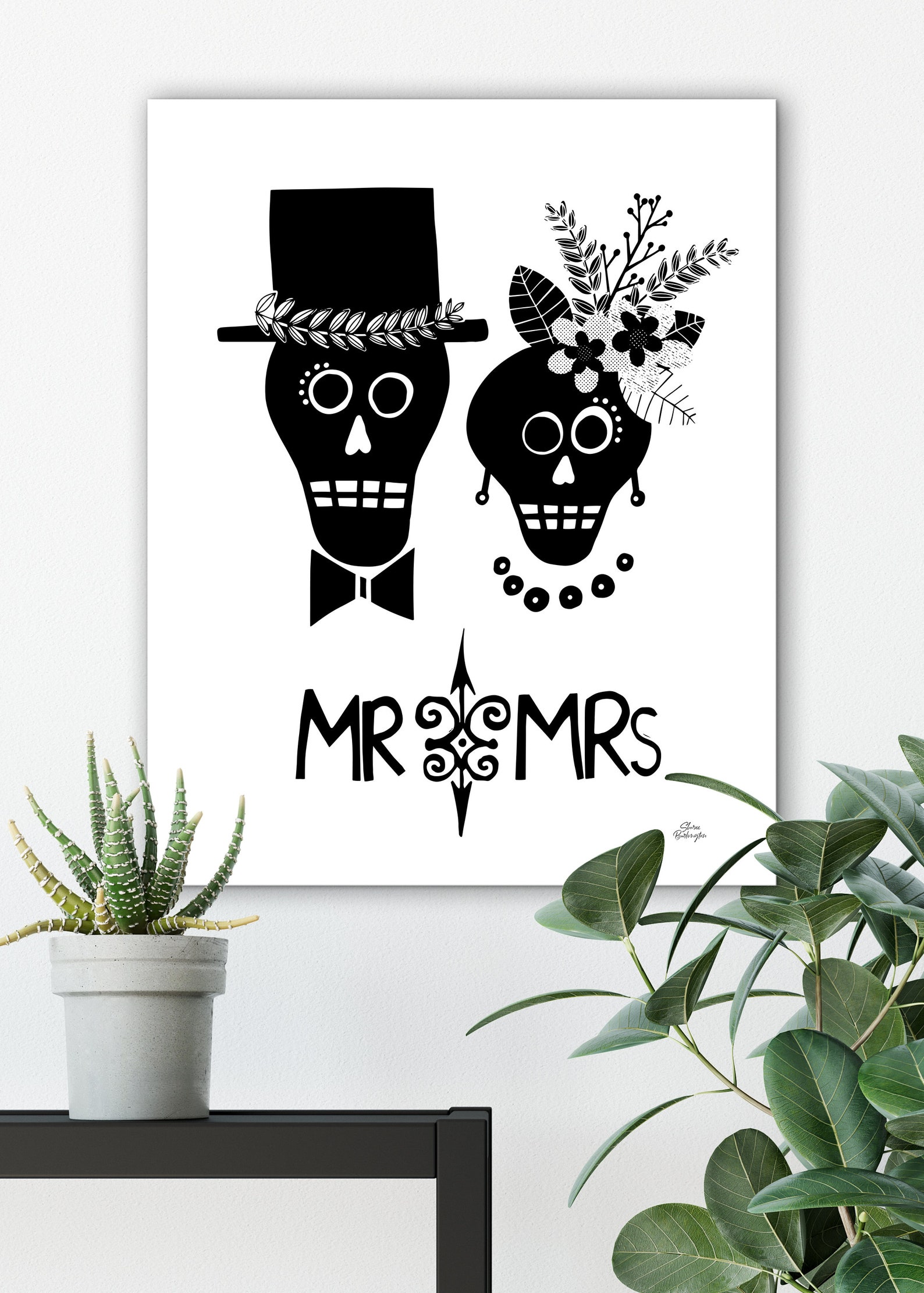 Printable Mr and Mrs Skull Couple Art Black & White Etsy
