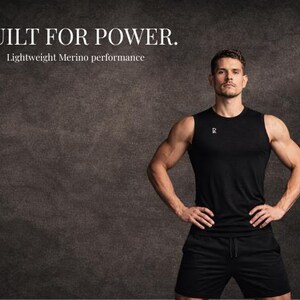 Men’s Merino Wool Gym Tank Top, Black Workout Tank, Breathable Odor Resistant Athletic Shirt image 5