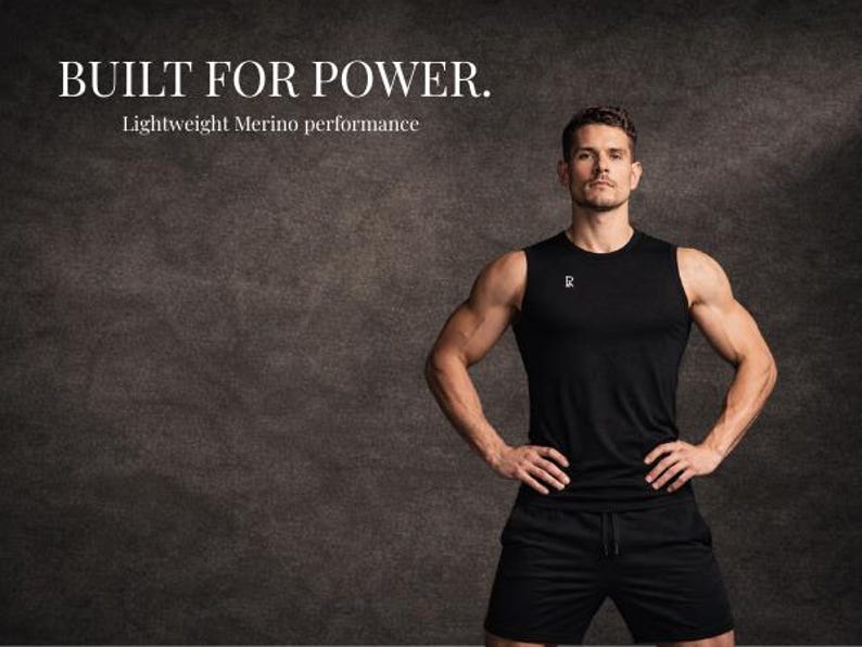 Men’s Merino Wool Gym Tank Top, Black Workout Tank, Breathable Odor Resistant Athletic Shirt image 5