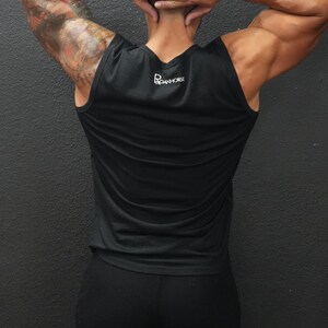 Men’s Merino Wool Gym Tank Top, Black Workout Tank, Breathable Odor Resistant Athletic Shirt image 14