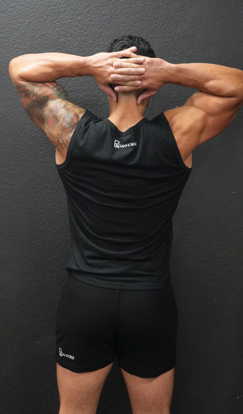Men’s Merino Wool Gym Tank Top, Black Workout Tank, Breathable Odor Resistant Athletic Shirt image 14