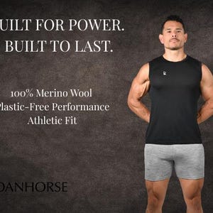 Men’s Merino Wool Gym Tank Top, Black Workout Tank, Breathable Odor Resistant Athletic Shirt image 7