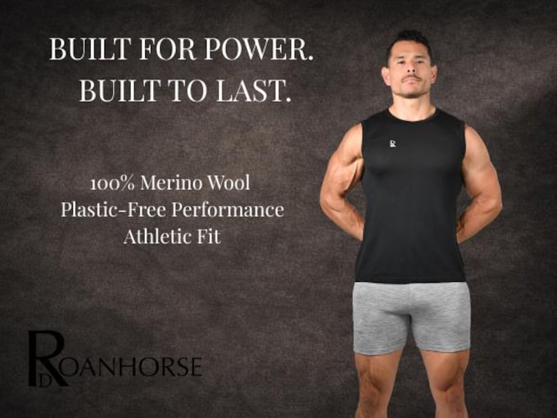 Men’s Merino Wool Gym Tank Top, Black Workout Tank, Breathable Odor Resistant Athletic Shirt image 7