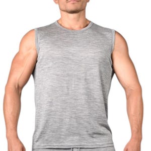 100% Superfine Mens Merino Wool Tank Top Grey