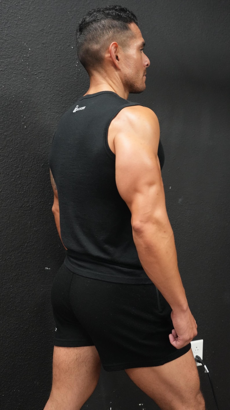 Men’s Merino Wool Gym Tank Top, Black Workout Tank, Breathable Odor Resistant Athletic Shirt image 15