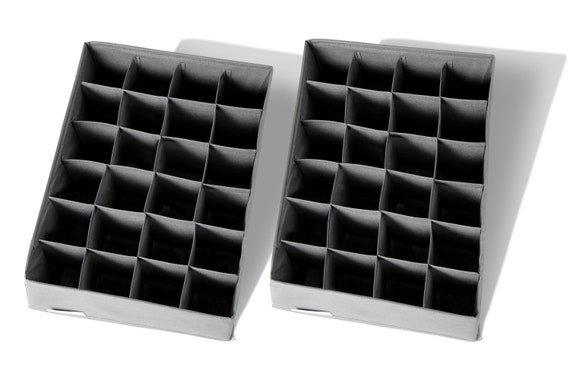 2-pack Grey Sock Drawer Organizer: 24-cell Collapsible Design