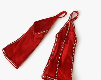 Guantes sin dedos de malla con pedrería roja, guantes transparentes brillantes para festivales, raves, baile, burlesque, accesorios para las manos, manga elástica de malla roja