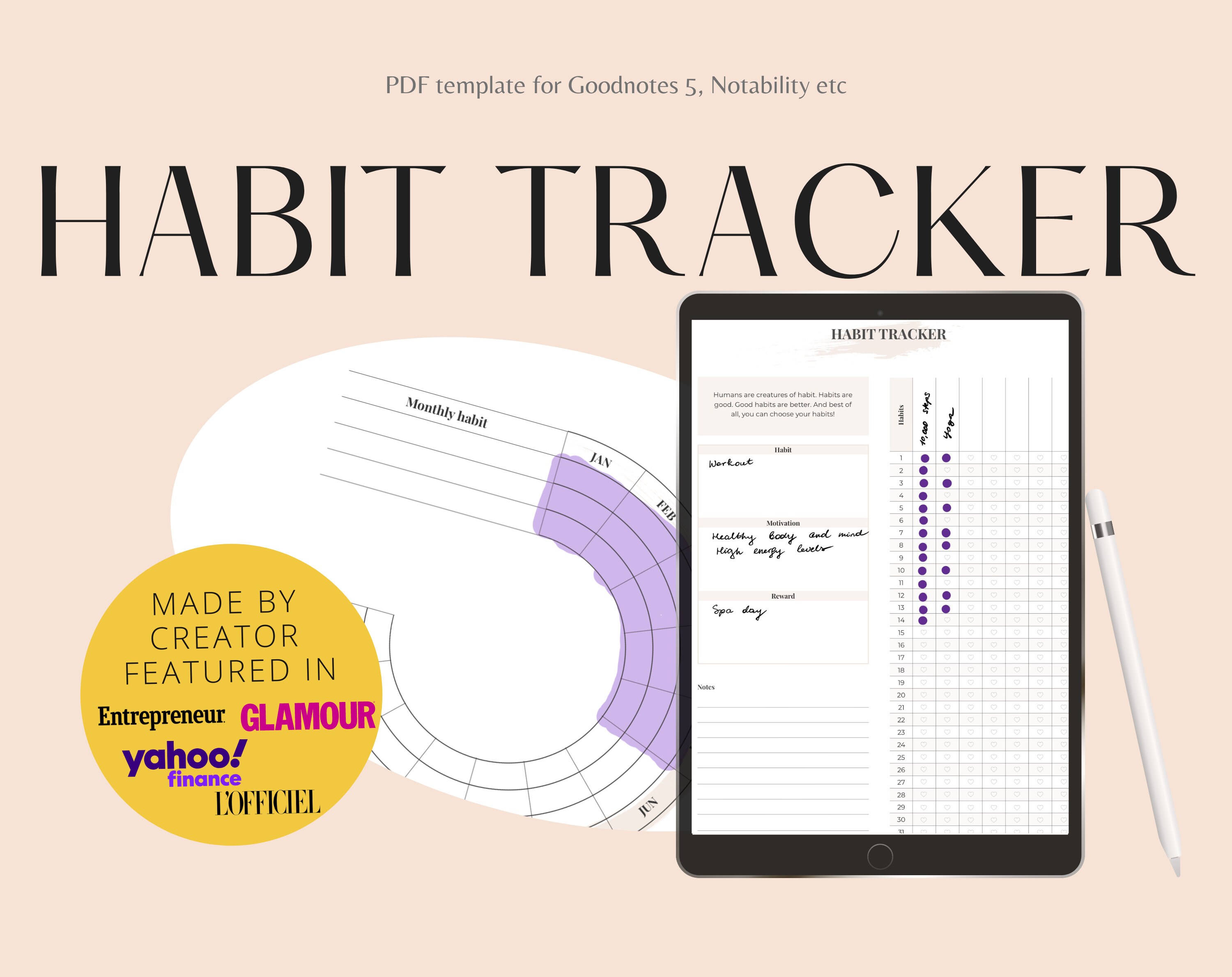 habit tracker pdf worksheet success tracker motivation etsy