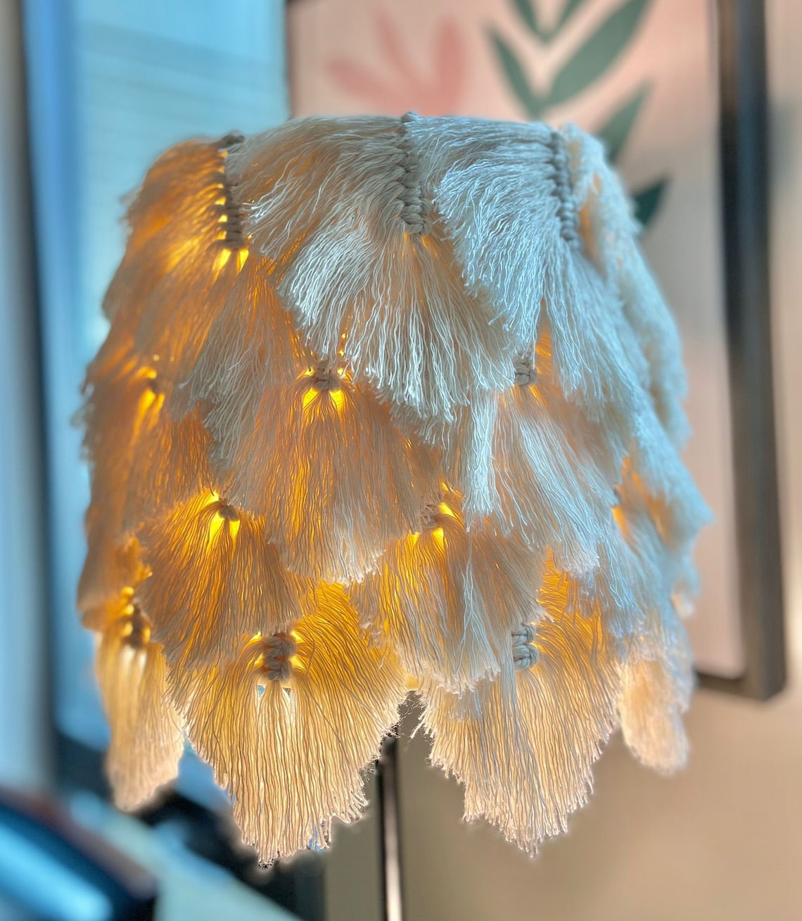 Macrame boho chic decor lamp shade Feather lamp eco Etsy