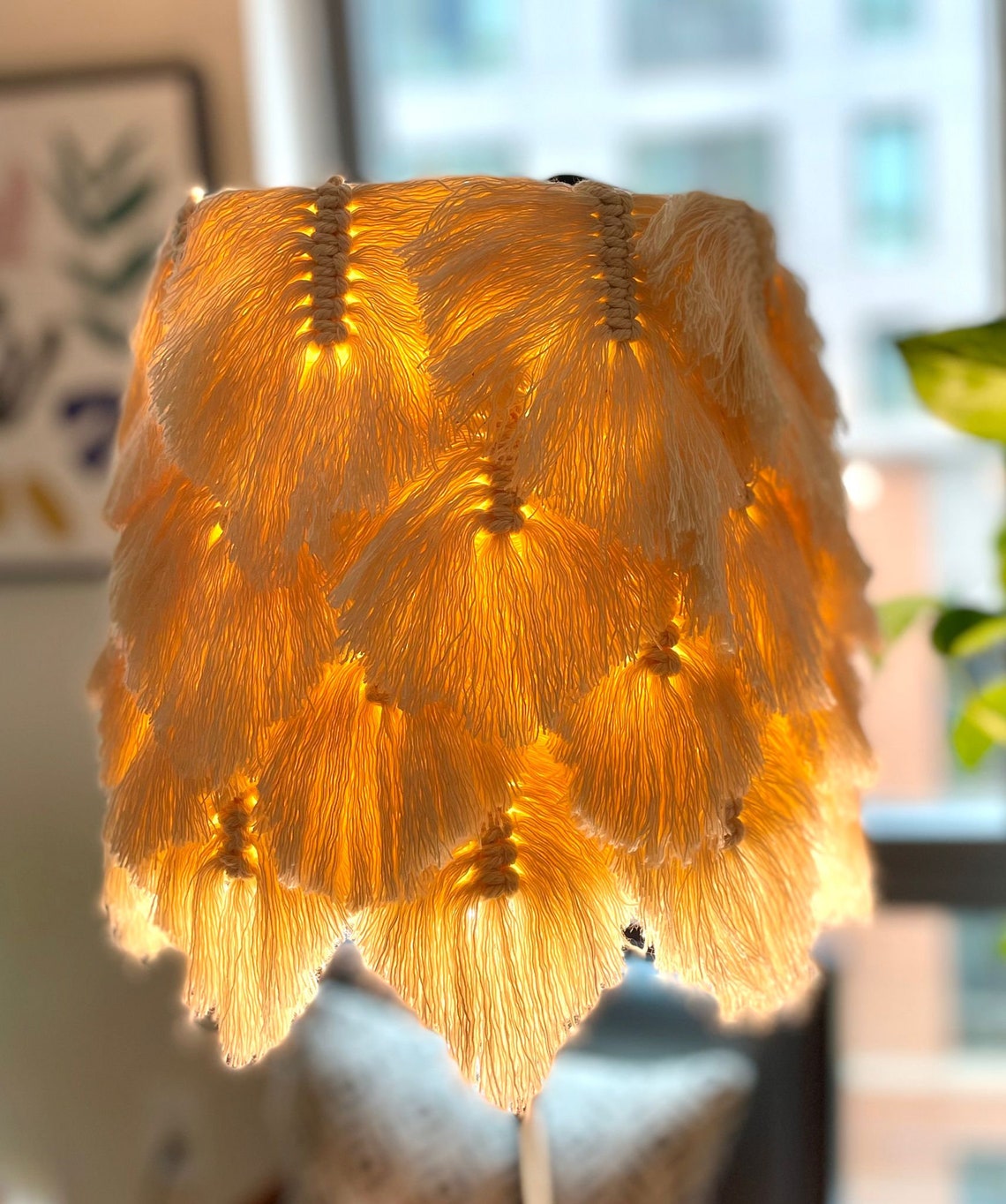 Macrame boho chic decor lamp shade Feather lamp eco Etsy