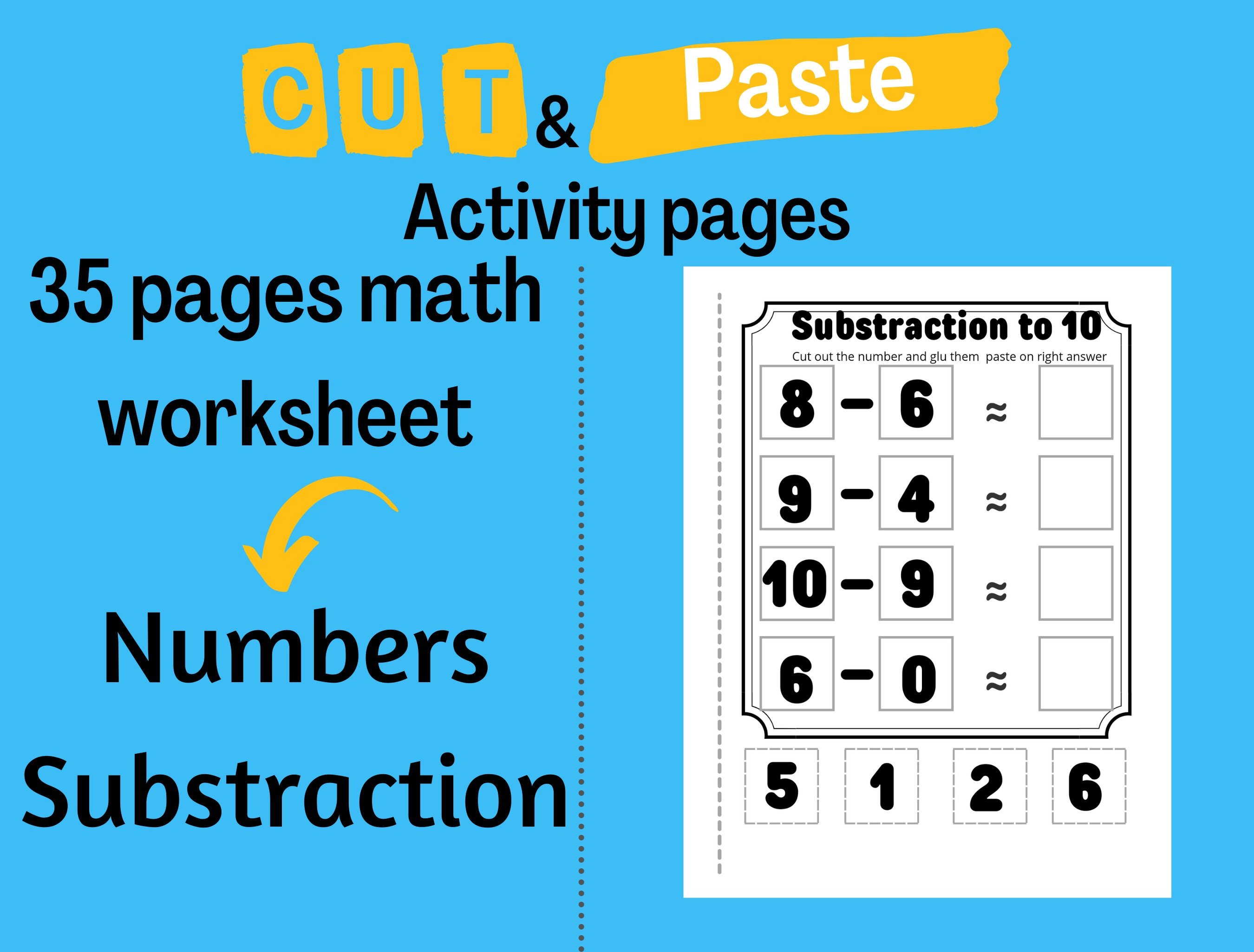 Cut and Paste Activity Pages,cut and Glue Math Printable Worksheet ...