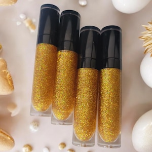Holographic Gold Lip Gloss| shimmering| glitter lip gloss| moisturizing| hydrating| Lip Gloss