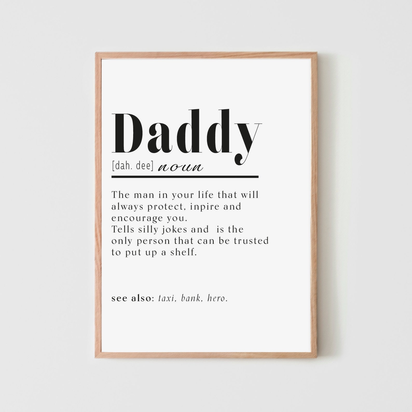 Daddy Word Definition Print Minimalist Fathers day Etsy