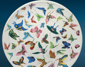 Vintage Butterfly Asian Charger Decorative Platter Bowl with Qianlong Red Mark Great Christmas Gift!