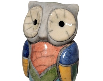 Vintage Colorful Ceramic Art Pottery Owl Bird Figurine ~ Hand Made in South Africa
