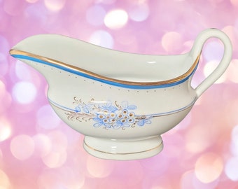 Antique Gravy Boat Blue Flowers w/ Gold Trim Porcelain Bone China ~ Great Christmas Gift!