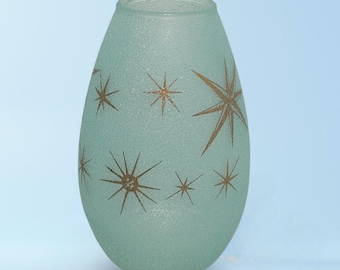 1960s Glass Vase Bartlett Collins Aqua Blue Metallic Gold Atomic Starburst Textured Mid Century Modern ~ Mother's Day Gift ~ Christmas Gift