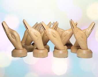 12 Vintage Handcrafted Carved Wooden Duck Goose Geese Wood Place Card Holders ~ Fun Christmas Gift!