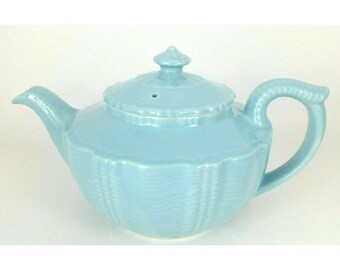 Vintage Aqua Blue Hall China Teapot w/ Lid ~ Birch Victorian Series 1941-1942 ~ Free Shipping!