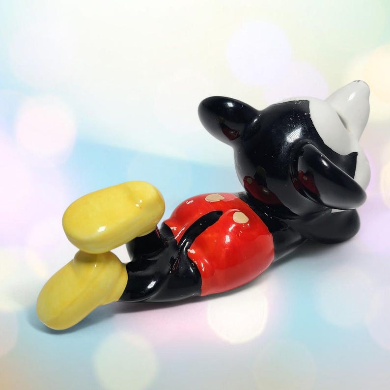 Vintage Walt Disney Figurine Mickey Mouse Laying Down Ceramic Cartoon Character image 9