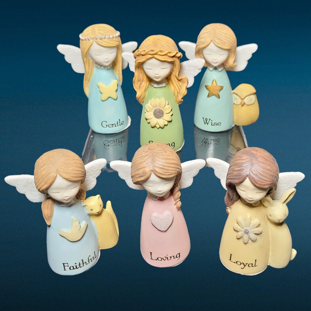 6 Vtg Grasslands Road Angel Figurines Faithful Gentle Loving Loyal