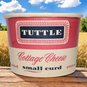 Rare! 1960's Tuttle Pink & White Small Curd Cottage Cheese Carton Container w/o Lid Oakland California Dairy Collectible Dairy Advertisement