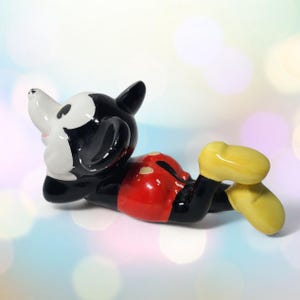Vintage Walt Disney Figurine Mickey Mouse Laying Down Ceramic Cartoon Character image 7
