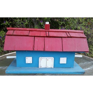 Vintage Handcrafted Rustic Primitive Wooden Red White Blue Bird House Americana Country Cottage Cottagecore Shabby Chic Great Christmas Gift