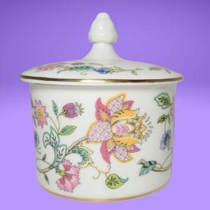 Vintage Minton Haddon Hall Floral Flowers Bone China Jam Jelly Marmalade Jar & Lid Honey Pot Sugar Bowl Dish England ~ Great Christmas Gift!