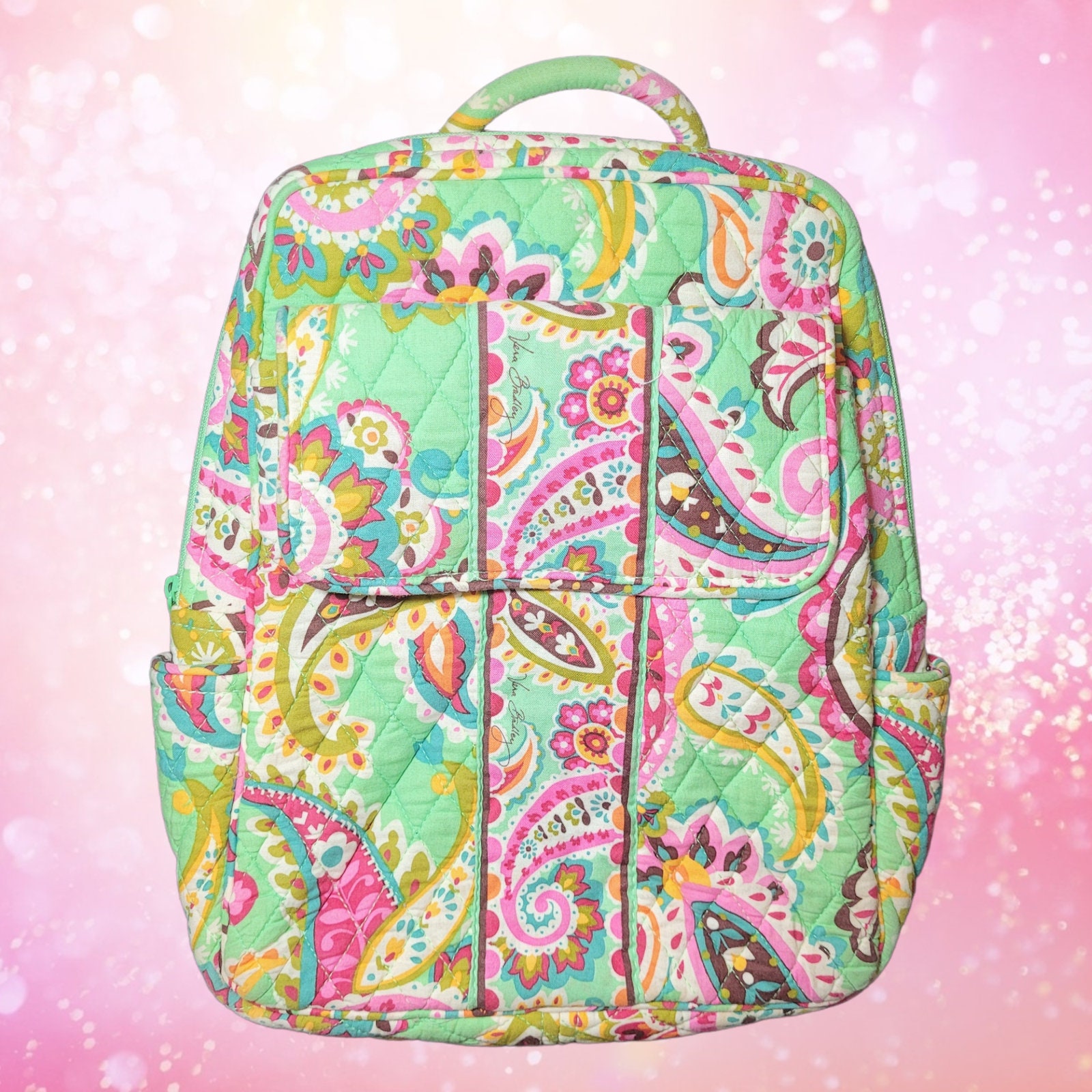 Vintage Vera Bradley Green Pink Paisley Tutti Frutti Quilted Cloth Zipper Backpack Hand Bag Purse Retired Fun Christmas Gift Etsy Canada