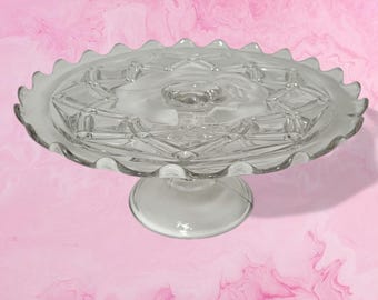 Antique 1890's Cake Stand Early American Pressed Glass Cake Server "Gem" by Bryce, Higbee & Co. ~ Mother's Day Gift ~ Christmas Gift