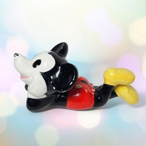 Vintage Walt Disney Figurine Mickey Mouse Laying Down Ceramic Cartoon Character image 5