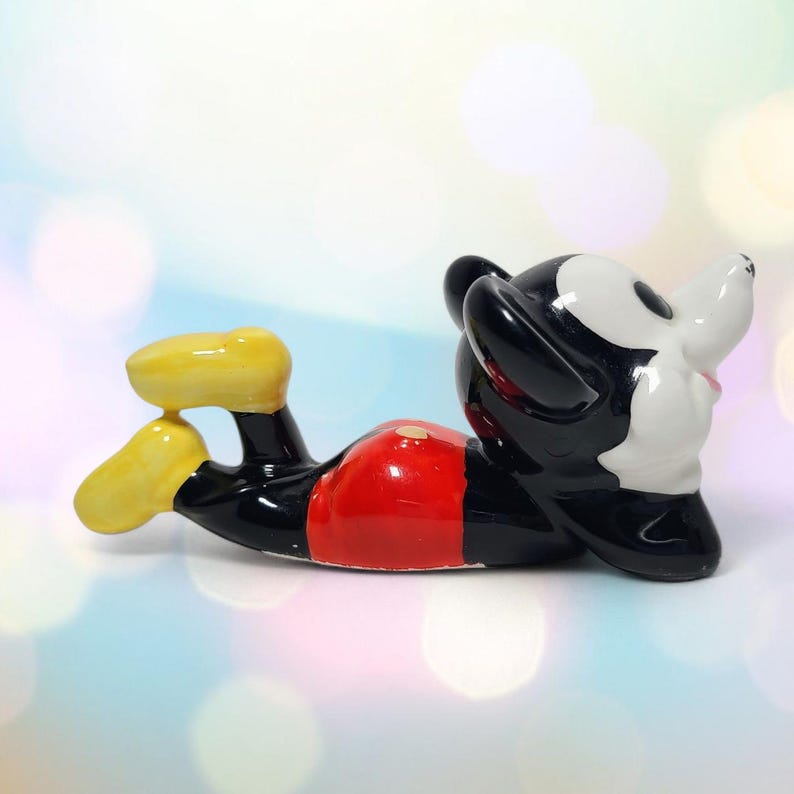 Vintage Walt Disney Figurine Mickey Mouse Laying Down Ceramic Cartoon Character image 11