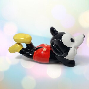 Vintage Walt Disney Figurine Mickey Mouse Laying Down Ceramic Cartoon Character image 12