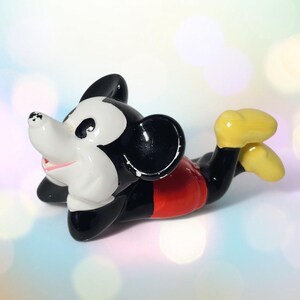 Vintage Walt Disney Figurine Mickey Mouse Laying Down Ceramic Cartoon Character image 6