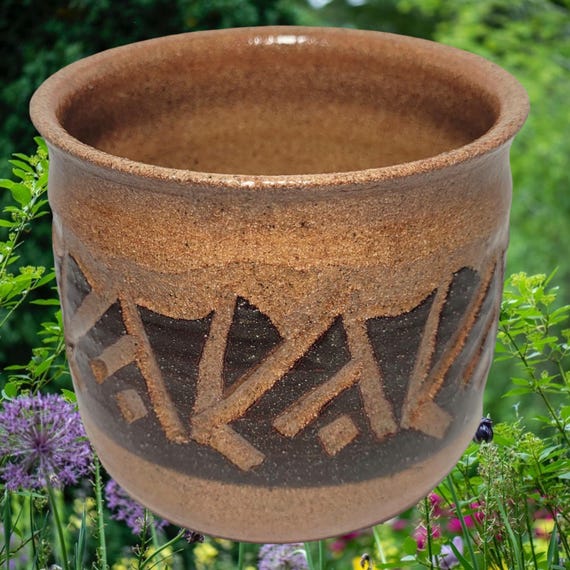 1970's Mini Succulent Planter Flower Pot Terra Cotta Ceramic Handcrafted Tan Brown Glazed Pottery ~ USA ~ Great Chri