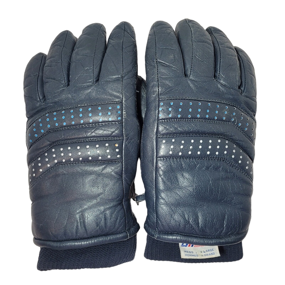 Vintage Gordini Mens Leather Gloves XL / Extra Large Ski Snow Dark Navy