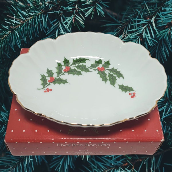 1986 Vtg RH Macy's All The Trimmings Christmas Ceramic Bon-Bon Dish Soap Dish Candy Dish Condiment Server Trinket Bowl Japan Christmas Gift!